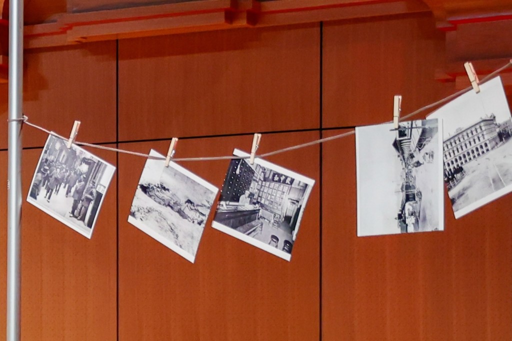 Historic photographs on display in the venue
